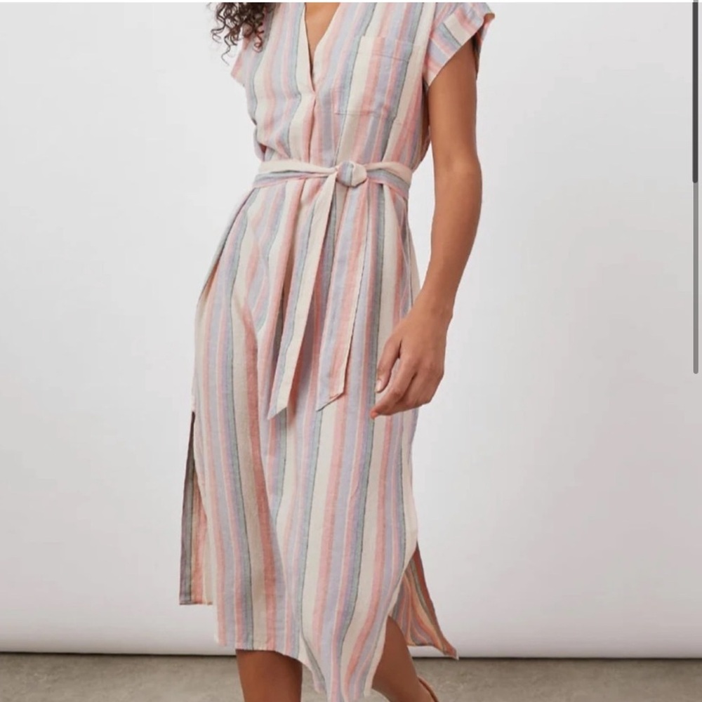 NWT Rails Striped V-Neck Belted Dress